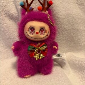 Christmas Reindeer Labubu Pink Plush keychain + free cup wrap and keychain